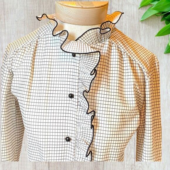 Vintage Lynn Davis Windowpane Ruffle Front Shirt 10 - Picture 7 of 15